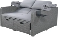 Polyrattan Patio Rieten Meubels Set Voor 2 Personen-Outdoor Rattan Sofa Set Met Intrekbare Luifel-lounge Bank-PE Rotan Loveseat Voor Achtertuin Veranda Tuin Zwembad Balkon-grijs -Tuinmeubelen 1200x761