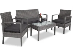 Casaria Polyrattan Loungeset – 2 Stoelen 1 Bank 1 Tafel - Antraciet -Tuinmeubelen 1200x768 2
