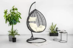 Hangstoel - Ei Stoel - Met Frame - Zwart Beige - Tot 125 Kg -Tuinmeubelen 1200x780