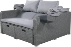 Polyrattan Patio Rieten Meubels Set Voor 2 Personen-Outdoor Rattan Sofa Set Met Intrekbare Luifel-lounge Bank-PE Rotan Loveseat Voor Achtertuin Veranda Tuin Zwembad Balkon-grijs -Tuinmeubelen 1200x789