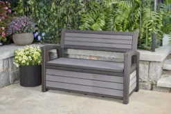 Keter - Hudson Bench Box - 2-zits Bank - Opbergbox - Hout Look & Feel - 227L - 138x63x89cm - Antraciet -Tuinmeubelen 1200x800 243