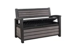 Keter - Hudson Bench Box - 2-zits Bank - Opbergbox - Hout Look & Feel - 227L - 138x63x89cm - Antraciet -Tuinmeubelen 1200x800 244