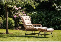 BUITEN Living Dex Wicker Loungestoel Tuin Incl. Wicker Voetenbank | Wicker + Aluminium | Bamboe Antraciet -Tuinmeubelen 1200x820