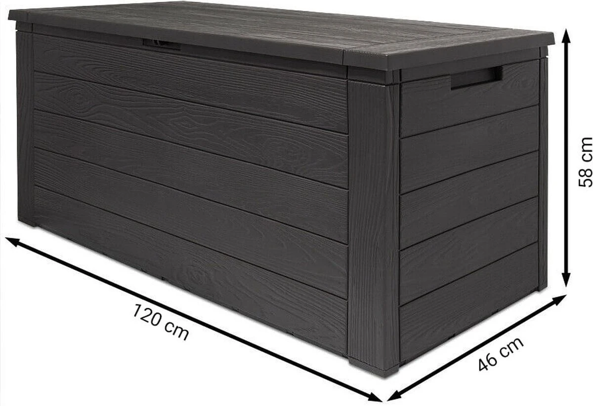 Merkloos Woody Tuin Opbergbox - 324 Liter 45x120x60 Cm - Tuinkussenbox - Antraciet/bruin 11 Merkloos Woody Tuin Opbergbox - 324 Liter 45x120x60 Cm - Tuinkussenbox - Antraciet/bruin - Afbeelding 11