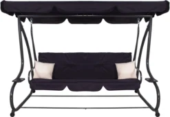 Springos Schommelbank | Linda-Schommel | 3-zits | Waterafstotend | Inclusief 2 Kussens | Verstelbare Luifel | 162 X 200 X 120 Cm | Zwart -Tuinmeubelen 1200x824 5
