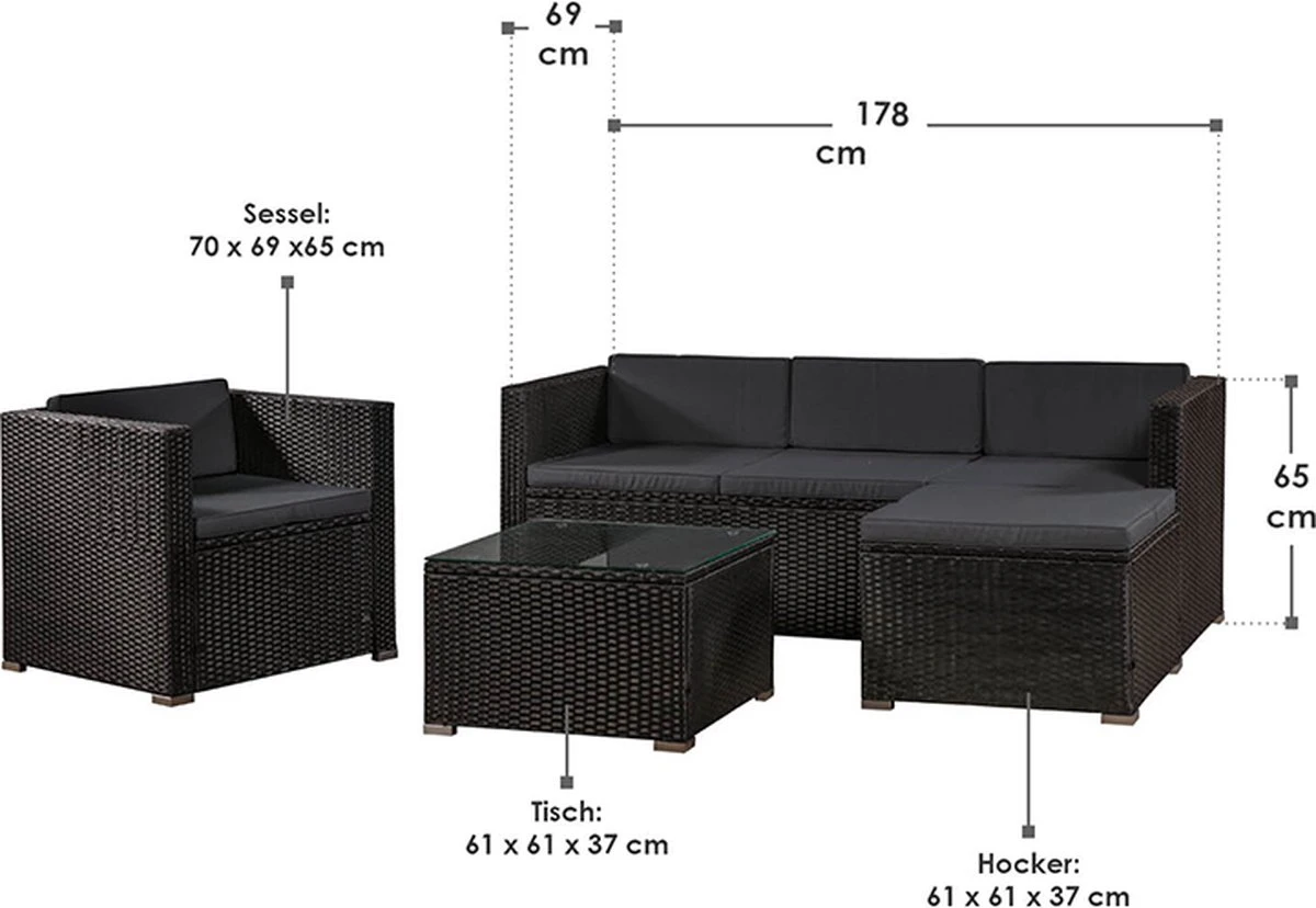 Polyrotan Loungeset Punta Cana L - Zwart 5 Polyrotan Loungeset Punta Cana L - Zwart - Afbeelding 5