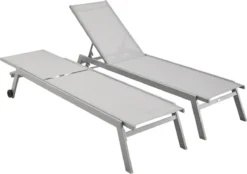 ELSA - Set Van 2 Ligstoelen Van Aluminium En Textileen, Ligbed Multipositioneel Met Wieltjes, Kleur Grijs/lichtgrijs -Tuinmeubelen 1200x846 3