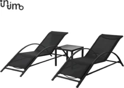 Intimo Ligbeddenset + Tafel - Zwart - 163x60x65/45x45x40