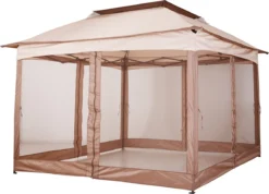 Outsunny Paviljoen Met Zijwanden Partytent Tuintent Popup 3,25 X 3,25 M Khaki 840-166