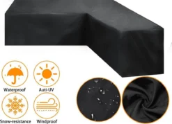 BOTC Tuinbank Beschermhoes - Beschermhoes Voor Hoekbank - Premium Tuinbank Beschermhoes - L-vorm - 300/98 X 300/98 X 70cm - Zwart -Tuinmeubelen 1200x869