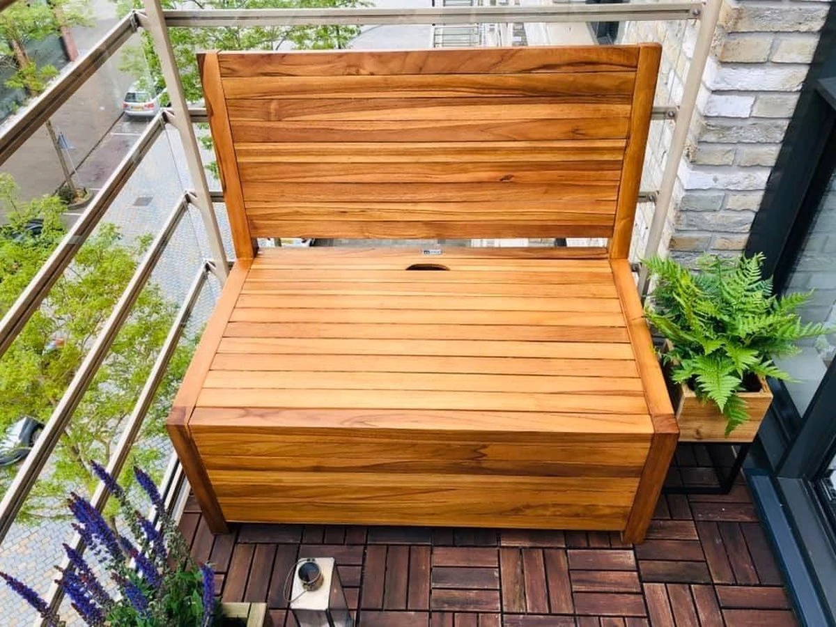 Kleine Teakhouten Tuinbank Met Opbergruimte - 100 X 60 X 90 Cm - Duurzaam Teakhout - Blijft Strak En Mooi - Sterke Constructie Om Lang Mee Te Gaan 11 Kleine Teakhouten Tuinbank Met Opbergruimte - 100 X 60 X 90 Cm - Duurzaam Teakhout - Blijft Strak En Mooi - Sterke Constructie Om Lang Mee Te Gaan - Afbeelding 11