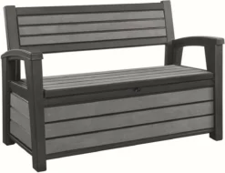 Keter - Hudson Bench Box - 2-zits Bank - Opbergbox - Hout Look & Feel - 227L - 138x63x89cm - Antraciet -Tuinmeubelen 1200x922 7