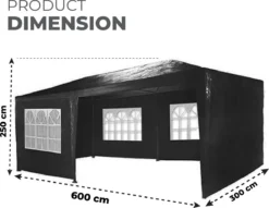 MaxxGarden Partytent - Paviljoen - 3x6m - Incl. Zijwanden - Waterdicht - Zwart -Tuinmeubelen 1200x927