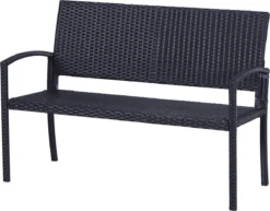 Outsunny Polyrotan Tuinbank 2-zits Parkbank Bank Staal Zwart 867-022