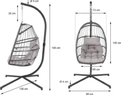 Pro Garden Lowander Hangstoel Egg 191x126x126- Schommelstoel Met Rattan Cocoon En Robuust Stalen Standaard Incl. Kussens - Volledig Inklapbaar - Lichtgrijs 25 Pro Garden Lowander Hangstoel Egg 191x126x126- Schommelstoel Met Rattan Cocoon En Robuust Stalen Standaard Incl. Kussens - Volledig Inklapbaar - Lichtgrijs -Tuinmeubelen 1200x943 7