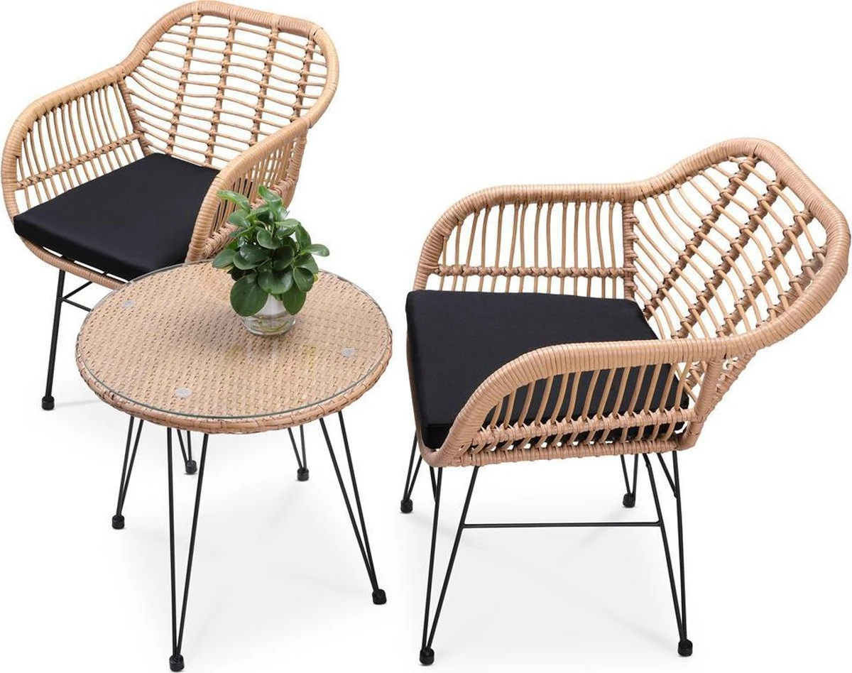 Casaria Tuinset Bali 3 Delig – 1 Tafel/2 Stoelen – Naturel Zwart 5 Casaria Tuinset Bali 3 Delig – 1 Tafel/2 Stoelen – Naturel Zwart - Afbeelding 5