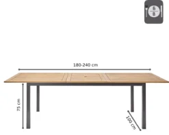 NATERIAL - Uitschuifbare Tuintafel ORIS - Uitschuifbare Tafel Voor 6 Tot 8 Personen - 180-240x100 Cm - Aluminium - Hout Eucalyptus -Tuinmeubelen 1200x958