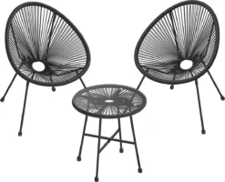 Songmics Balkonmeubilair, Tuinmeubelset, Set Van 3, Zitgroep, Terrasmeubilair, Glazen Tafelblad, 2 Stoelen, Voor Binnen En Buiten, Voor Patio, Tuin, Balkon, Buiten, Zwart GGF013B02