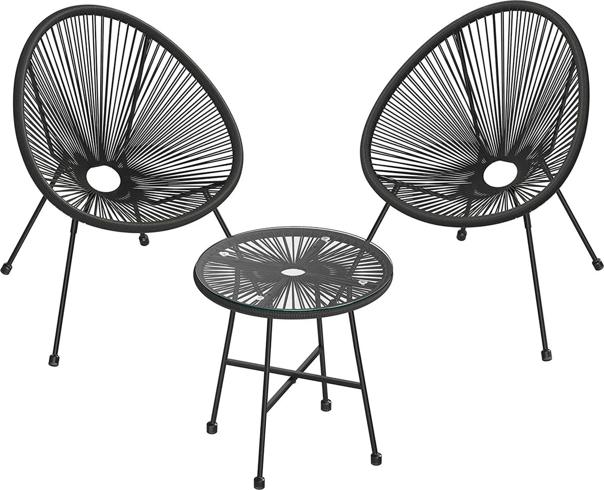 Songmics Balkonmeubilair, Tuinmeubelset, Set Van 3, Zitgroep, Terrasmeubilair, Glazen Tafelblad, 2 Stoelen, Voor Binnen En Buiten, Voor Patio, Tuin, Balkon, Buiten, Zwart GGF013B02 1 Songmics Balkonmeubilair, Tuinmeubelset, Set Van 3, Zitgroep, Terrasmeubilair, Glazen Tafelblad, 2 Stoelen, Voor Binnen En Buiten, Voor Patio, Tuin, Balkon, Buiten, Zwart GGF013B02