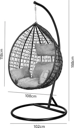 Hangstoel - Ei Stoel - Met Frame - Zwart Beige - Tot 125 Kg -Tuinmeubelen 700x1200