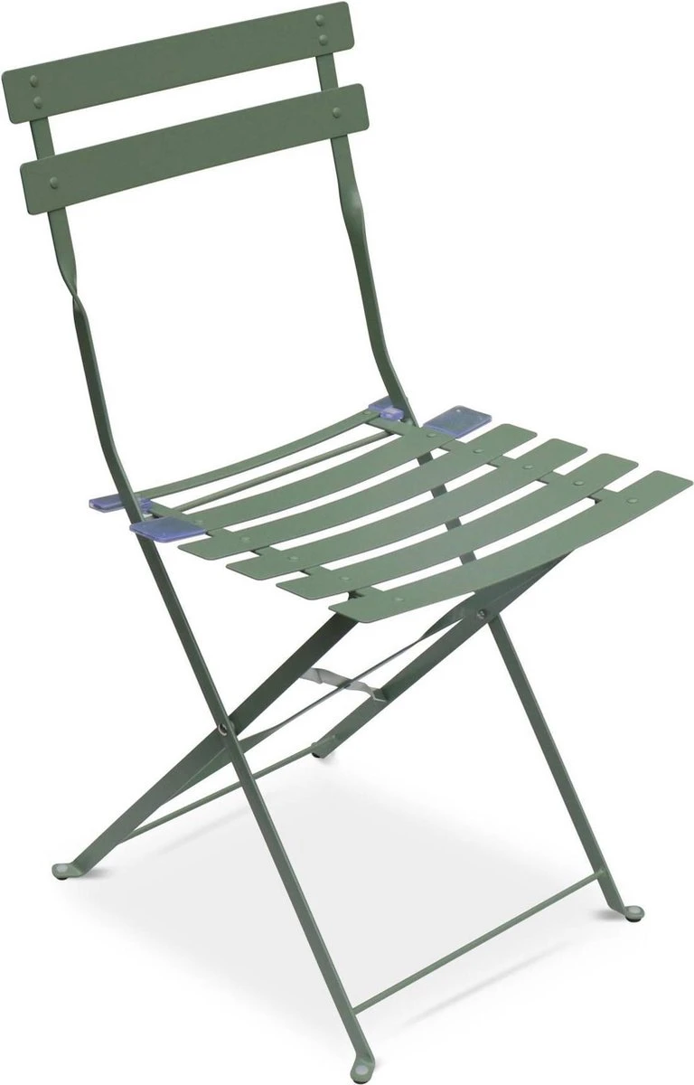 EMILIA Bistroset - 2 Inklapbare Stoelen En Een Ronde Tafel Van Gepoedercoat Staal Met Matte Afwerking – Groengrijs 3 EMILIA Bistroset - 2 Inklapbare Stoelen En Een Ronde Tafel Van Gepoedercoat Staal Met Matte Afwerking – Groengrijs - Afbeelding 3