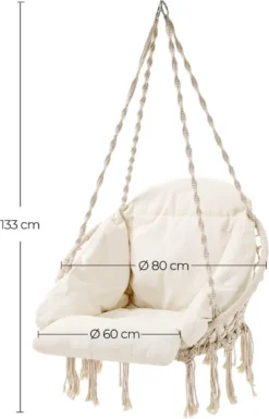 Hangstoel, Hangschommel, Hangstoel Met Een Dik Kussen, Tot 120 Kg Belastbaar, Voor Tuin, Balkon, Woonkamer, Terras, Scandinavische Stijl, Modern, Beige HMDC042M01 -Tuinmeubelen 770x1200 1
