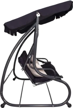 Springos Schommelbank | Linda-Schommel | 3-zits | Waterafstotend | Inclusief 2 Kussens | Verstelbare Luifel | 162 X 200 X 120 Cm | Zwart -Tuinmeubelen 813x1200 2