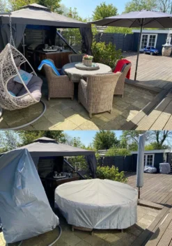 COVER UP HOC - Diamond Hoes Tuinmeubelen- 250x250x90 Cm - Tuinset Beschermhoes Waterdicht Met Stormbanden, Trekkoord En Afwaterings HOCCIE - Zilvergrijze Hoes Tuinmeubels -Tuinmeubelen 840x1200