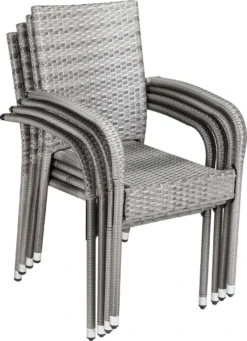 Casaria Polyrattan Tuinstoelen – 4 Stuks Stapelbaar – Grijs