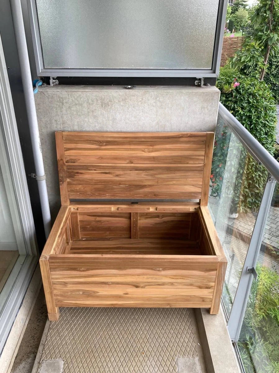 Kleine Teakhouten Tuinbank Met Opbergruimte - 100 X 60 X 90 Cm - Duurzaam Teakhout - Blijft Strak En Mooi - Sterke Constructie Om Lang Mee Te Gaan 5 Kleine Teakhouten Tuinbank Met Opbergruimte - 100 X 60 X 90 Cm - Duurzaam Teakhout - Blijft Strak En Mooi - Sterke Constructie Om Lang Mee Te Gaan - Afbeelding 5