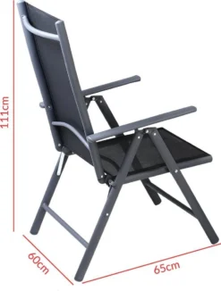 Tuinset 4 + 1 Klapstoelen Tuintafel – Aluminium 80x80cm - Grijs -Tuinmeubelen 910x1200